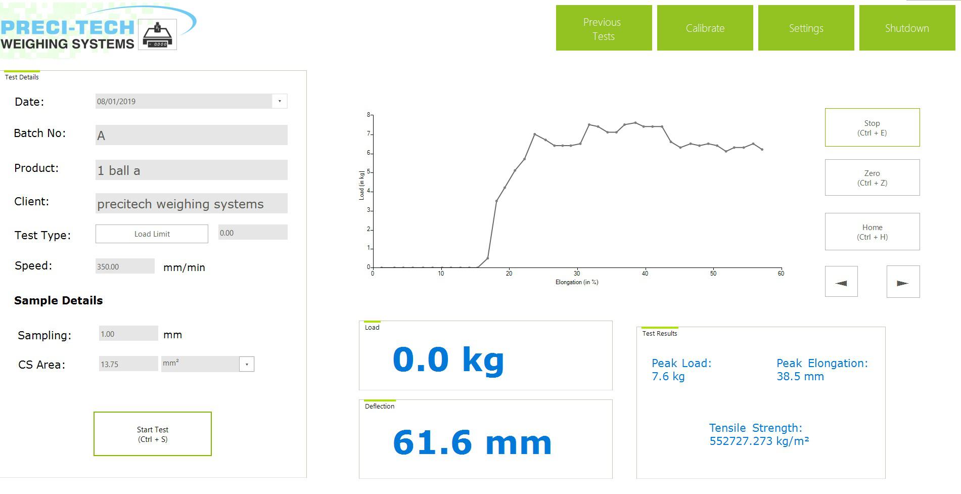 Tensile Testing Machine Software Screen 